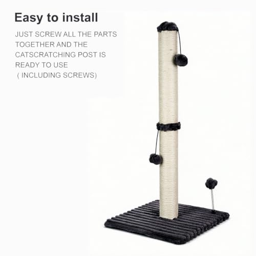 34“ Tall Cat Scratching Post Premium Basics Kitten Scratcher Sisal Scratch Posts Trees with Hanging Ball for Indoor Cats (34 inches for Adult Cats / Charcoal Gray)