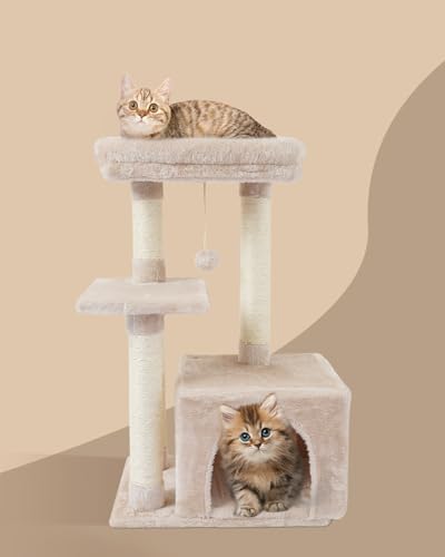 Cute Cat Tree Kitten Cat Tower Condo Cat Furniture Sisal Scratching Posts B (Beige)