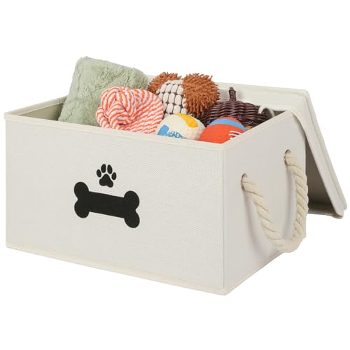 Dog Toy Basket with Lid (Beige / Medium)