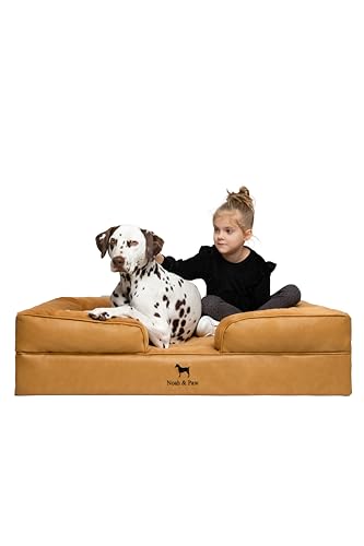 XL Dog Bed 45x35x11 Inch (Vegan Leather - Camel / X-Large)