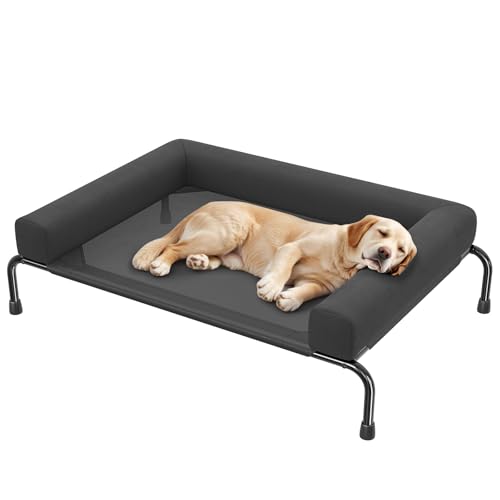 Elevated Dog Bed for Large Dogs with Bolsters (Black / 47.75"L x 31"W x 8"H)