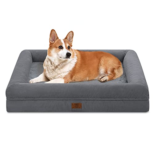 Washable Dog Bed Orthopedic Waterproof for Medium Sized Dogs (Dark Grey / 33.0"L x 25.0"W x 6.5"Th)