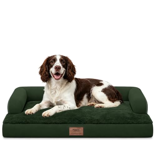 Orthopedic Waterproof Dog Bed with Bolster for Extra Large Size Dogs (48.0"L x 33.0"W x 7.5"Th / Outpost Olive)