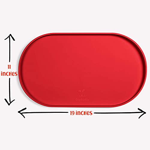 Dog Food Mat Waterproof Dog Bowl Mat (19x11 Inch (Pack of 1) / Red)