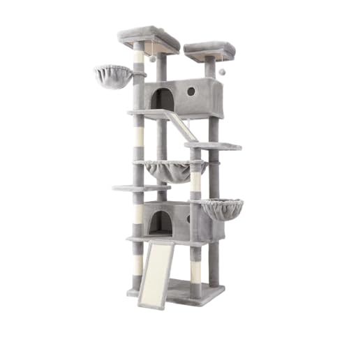 81in Multi Level Tall Cat Tree Tower for Indoor Kitties (Grey)