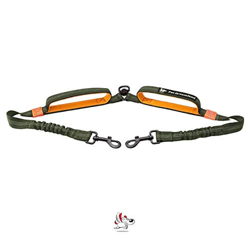 Exquisite Double Dog Leash Coupler with Tangle (Khaki & Orange)