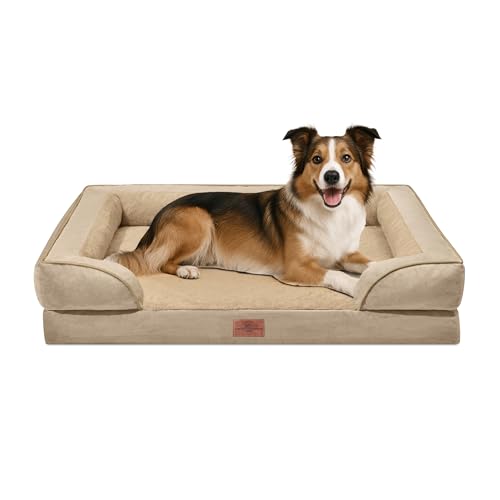 Waterproof Orthopedic Dog Beds for Large Sized Dog (38.0"L x 25.0"W x 7.0"Th / Light Brown)