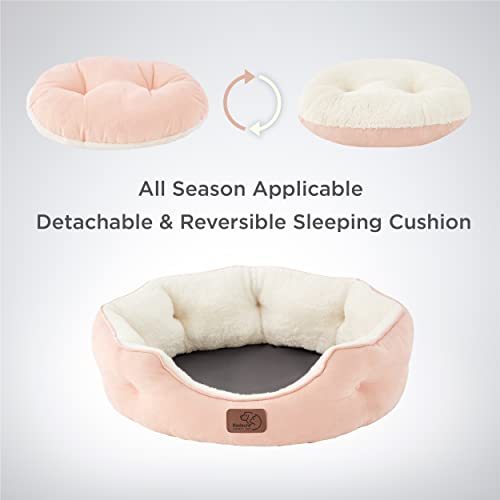 Small Dog Bed Washable (20"L x 19"W x 6"Th / Peach Pink)