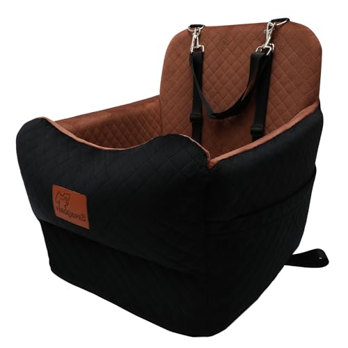 Dog Car Seat for Small Medium Dogs (Black outside Brown inside)