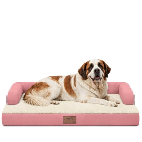 Orthopedic Waterproof Jumbo Dog Bed with Bolster for Extra Large Dogs (53.0"L x 42.0"W x 8.0"Th / Pink)