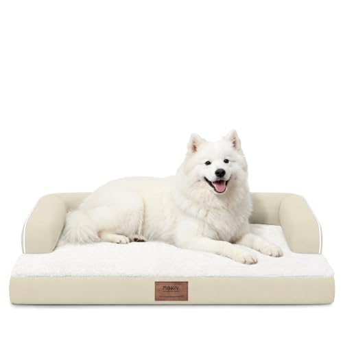 Orthopedic XL Dog Bed with Bolster for Extra Large Size Dogs (42.0"L x 30.0"W x 8.0"Th / Beige)