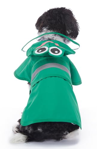 Dog Raincoat Hooded Reflective Waterproof Slicker Poncho (Frog / L(8-9 pound))