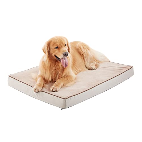 Orthopedic Memory Foam Dog Bed (Khaki Short Plush / X-Large-41"x 29" x 4")