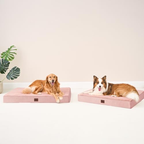 Orthopedic Dog Bed Large with Removable Washable Cover (47*29*3.5 inches / Pink)