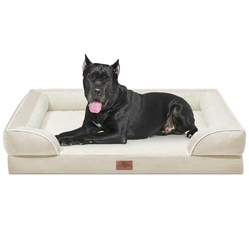 Waterproof Orthopedic Dog Beds for Extra Large Dog (53.0"L x 42.0"W x 8.5"Th / Beige)
