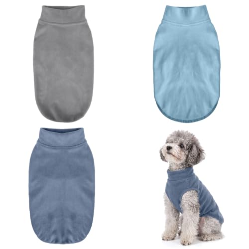 3 Pack Fleece Dog Sweaters for Small Dogs (Gray+Azure+Navy / Medium)