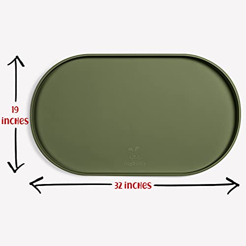 Dog Food Mat Waterproof Dog Bowl Mat (32x19 Inch (Pack of 1) / Khaki Green)