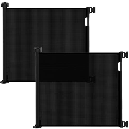 2 Pack) Retractable Baby Gate for Doorways and Stairs, Mesh Safety Gate for Pet, Indoor & Outdoor Use, One-Hand Operation, Easy Installation, 33.6" Tall, Expands to 55" Wide（Black） (Black / 33x55 Inch(2 Pack))
