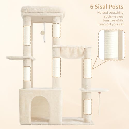 Heavy Duty Cat Tree with Large Base for Large Indoor Cats HCT026M (Beige / L)