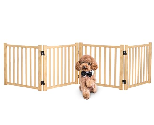 Wooden Freestanding Dog Gate Indoor (【4 Panels】H:16.9")