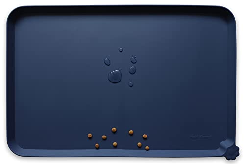 L Silicone Non Slip Pet Dog Cat Bowl Mats (22" x 14" / French Navy)