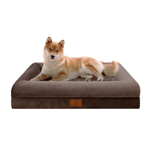 Washable Dog Bed Orthopedic Waterproof for Medium Sized Dogs (Coffee / 33.0"L x 25.0"W x 6.5"Th)