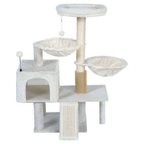 Cat Tree with Cat Condo and Two Hammocks (Small / Beige2)