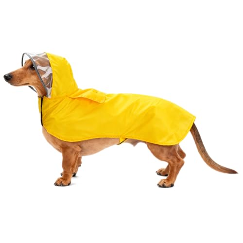 Pet Raincoat Packable Hooded Dog Rain Jacket Reflective Strips Lightweight Adjustable Poncho for Small Medium Large Dogs Yellow XXXL (3XL (Back:28 Inches) / Yellow)