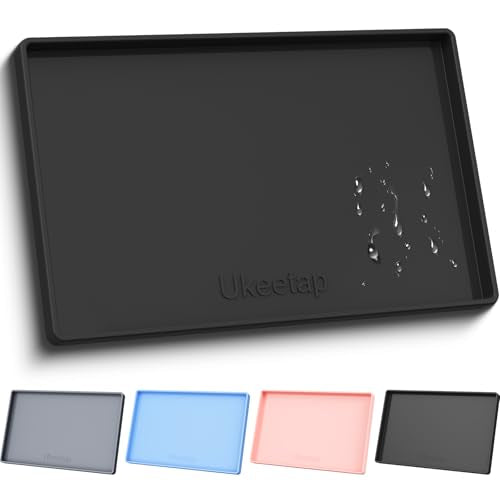 19" x 12" Extra Thick Silicone Mat Waterproof with Raised Edge (Black / 19"L x 12"W)