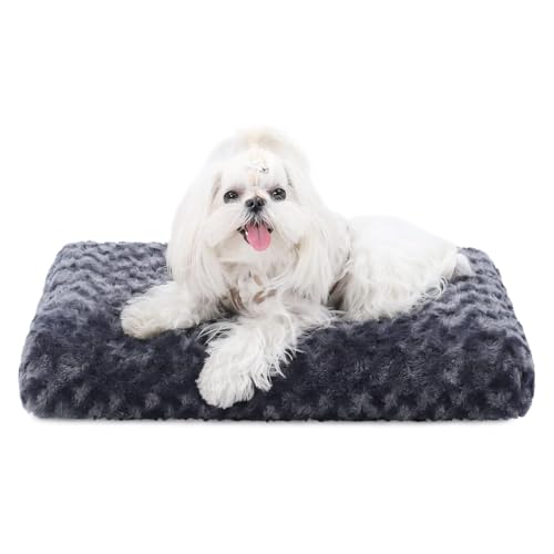 Washable Dog Bed Small Dog Crate Bed Plush Pet Mat 21"x13" Dark Gray (Dark Grey / 21.0"L x 13.0"W x 2.5"Th)