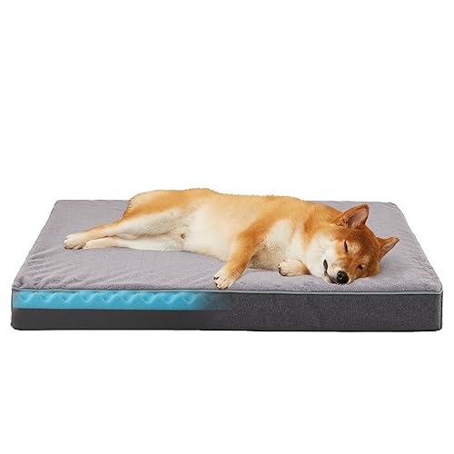 Cooling Dog Beds for Large Dogs (Purple Grey / Large-35"x 22" x 3")