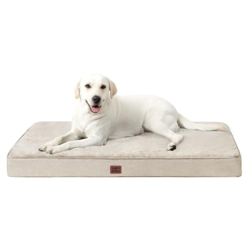 Extra Large Memory Foam Flat Dog Bed Washable (Beige / 44*32*3.5 Inches)