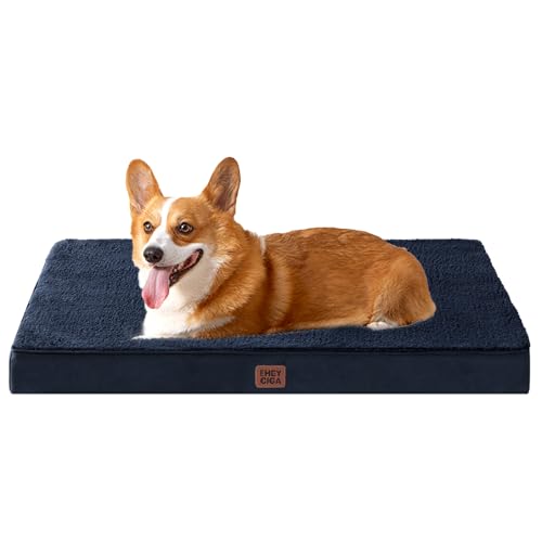 Orthopedic Dog Bed Large with Removable Washable Cover (35*23*3.5 inches / Navy)