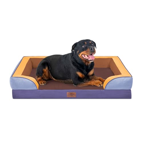 Orthopedic Dog Bed for Extra Large Dogs with Bolster (45.0"L x 35.0"W x 8.5"Th / Honey Lavender)