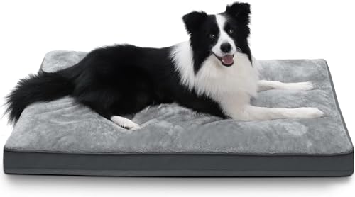 Large Plush Dog Bed for Crate with Washable Cover (35.0"L x 22.0"W x 3.0"Th / Grey)