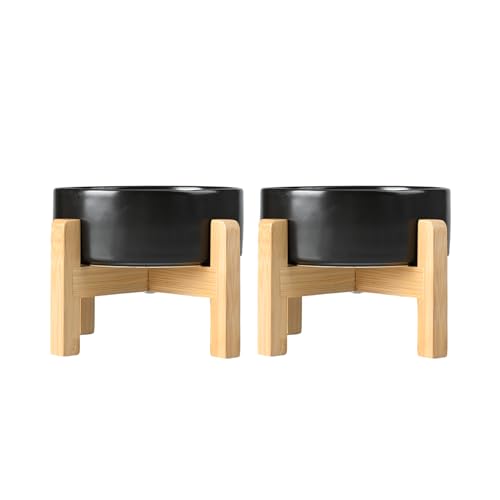 Ceramic Elevated Dog Bowls 2 Pack (Medium - 3.6 CUPS*2 / Black)