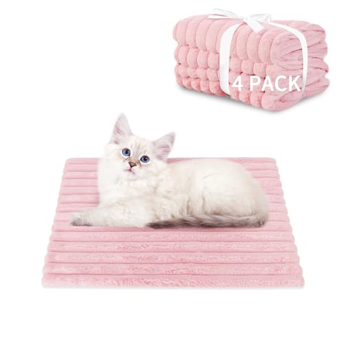 4pcs Soft Plush Fluffy Self Warming Thermal Pet Mat for Dogs and Cats (Blush Pink / Small (20'' X 16'' X 1''))