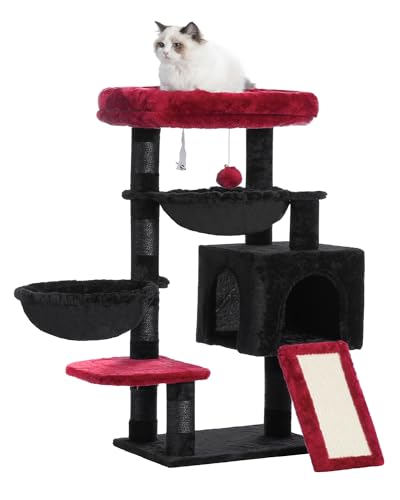 Cat Tree Tower with Large Bed (35.4 inch / Black and Red)