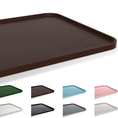 Silicone Dog Cat Food Mat Extra Thick Raised Edge (Brown / 20"L x 14"W)