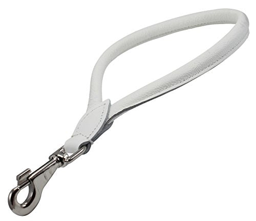 Round Genuine Rolled Leather Dog Short Traffic Leash 13" Long 1 (White)