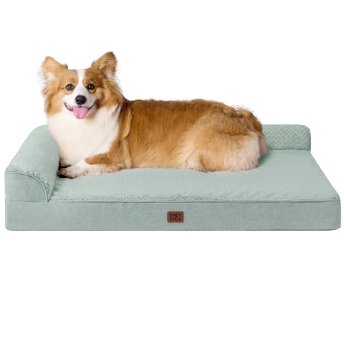 Large Dog Bed Memory Foam for Crate (Greyish Green / 35.0"L x 22.0"W x 6"Th)