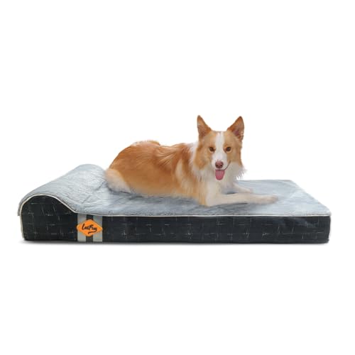 Orthopedic Dog Beds for Large Dogs (46.0"L x 28.0"W x 8.0"Th / Black Grid Gray)