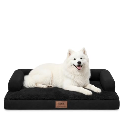 Orthopedic XL Dog Bed with Bolster for Extra Large Size Dogs (42.0"L x 30.0"W x 8.0"Th / Black)