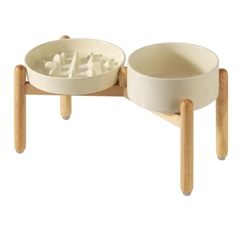 Elevated Slow Feeder Dog Bowls (Light Yellow)