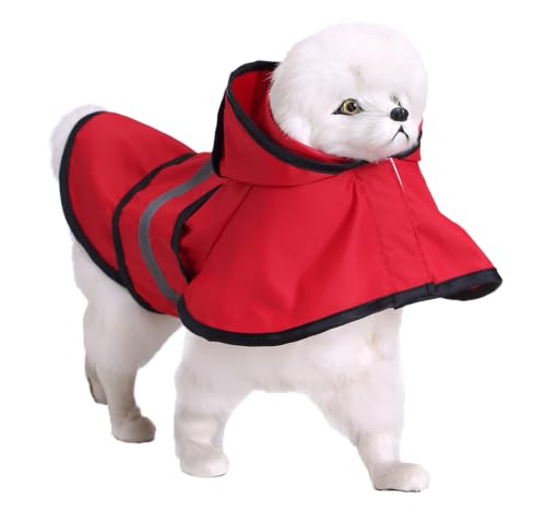 Dog Raincoat Hooded Reflective Waterproof Slicker Poncho (Red / XL(11-14 pound))