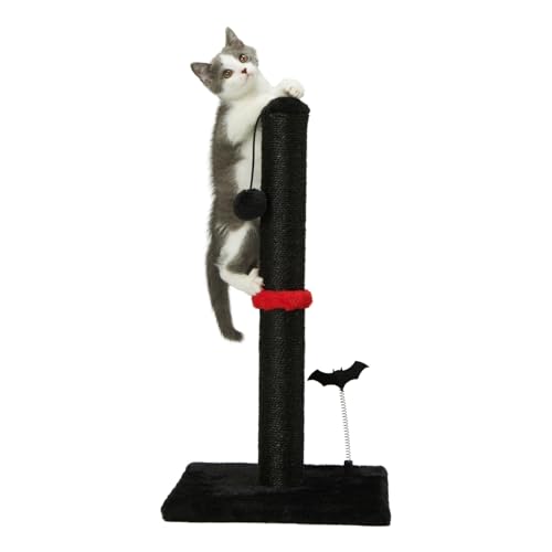 Cat Scratching Post Premium Sisal Scratch Posts with Hanging Ball Vertical Scratcher for Indoor Cats and Kittens (22 inches for kitten / Black)