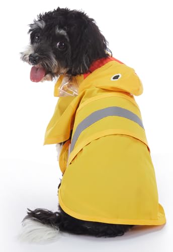 Dog Raincoat Hooded Reflective Waterproof Slicker Poncho (Yellow Duck / 3XL(33-38 pound))