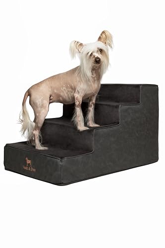 Dog Stairs Dog Ramp for Bed ((4 Step) Charcoal)