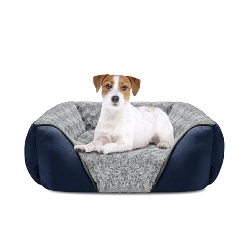 Medium Dog Bed Rectangle Washable Orthopedic Soft Calming Sleeping Durable Pet Cuddler with Anti (M(25"x 21"x 8") / Navy)