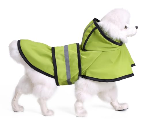 Dog Raincoat Hooded Reflective Waterproof Slicker Poncho (Green / XXL(15-22 pound))